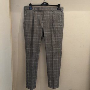 Plaid Pleated Slim Fit Trousers